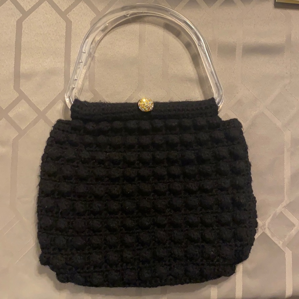Vintage crochet purse with clear handles